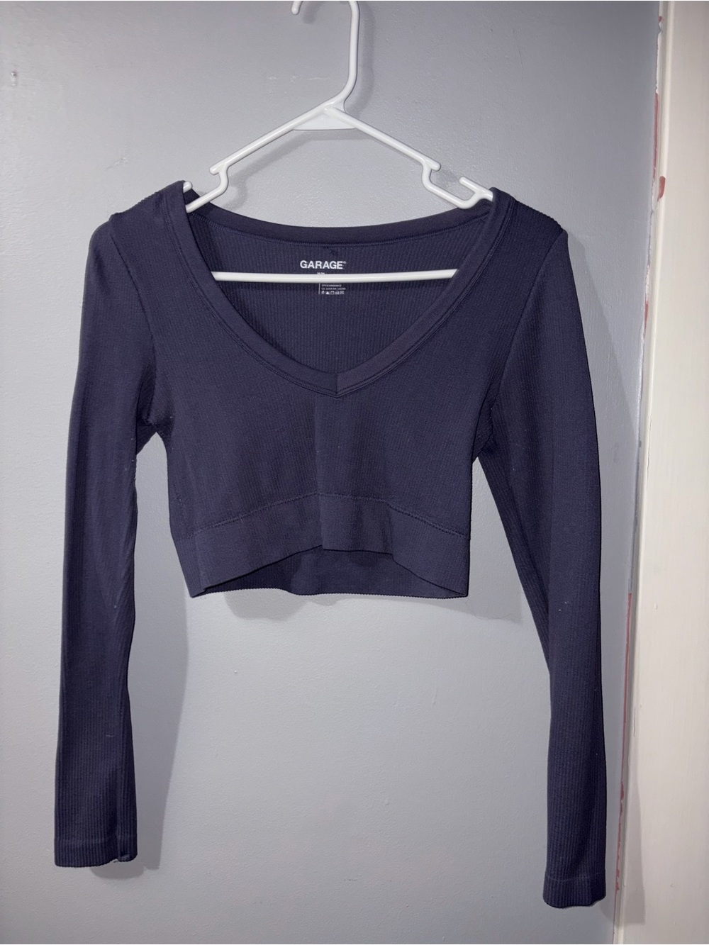 Garage Women's Long Sleeve Ribbed V-Neck Cropped Top - Dusty Purple